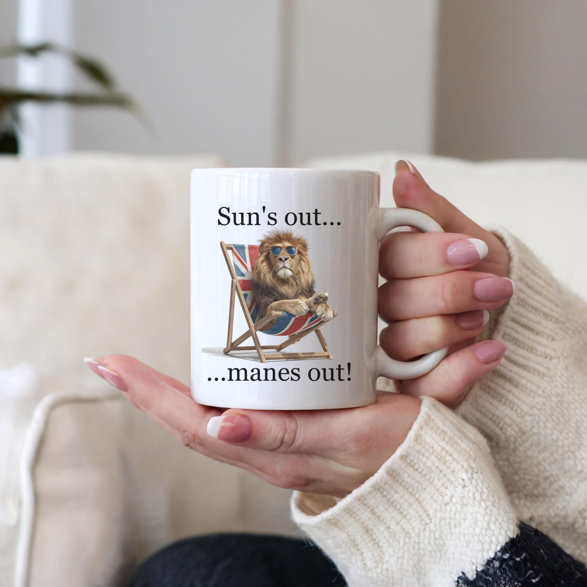 Funny British Lion Coffee Mug: Union Jack, 11oz Ceramic