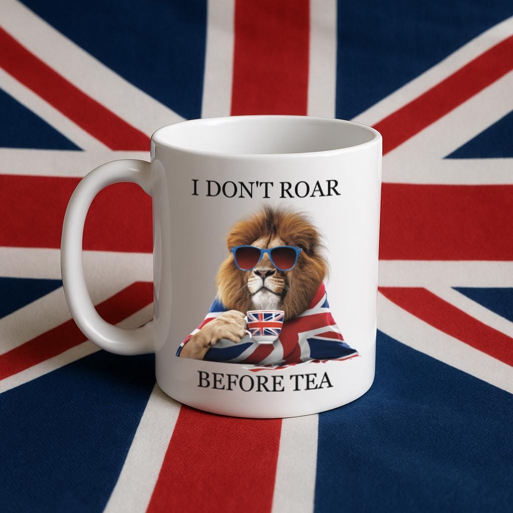 Regal Lion UK Mug: Funny British Tea Cup, Union Jack Design