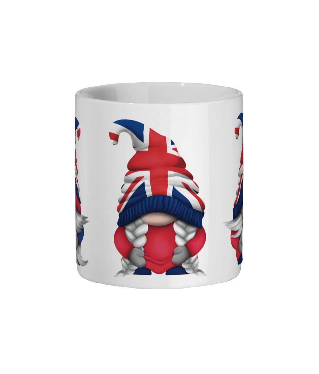 Union Jack Gonk Mug: British Gnome Ceramic Coffee Cup