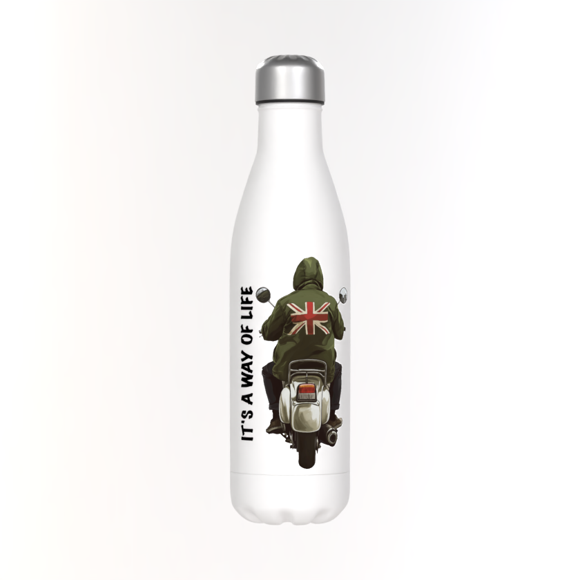Mod Scooter Water Bottle: 500ml Insulated Stainless Steel, Retro Design