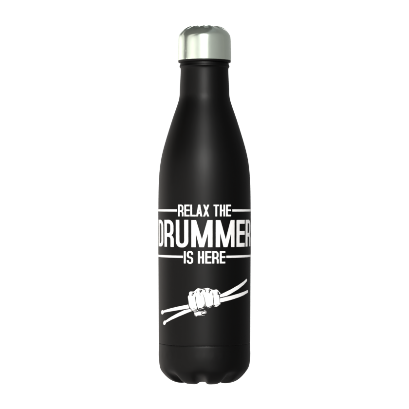 Drummer Gift: Black Metal Thermos Water Bottle (500ml)