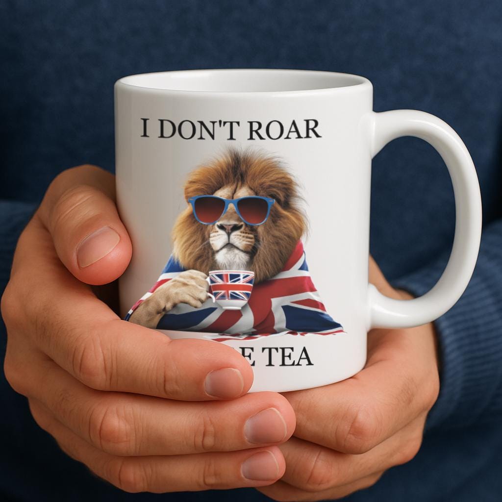 Regal Lion UK Mug: Funny British Tea Cup, Union Jack Design