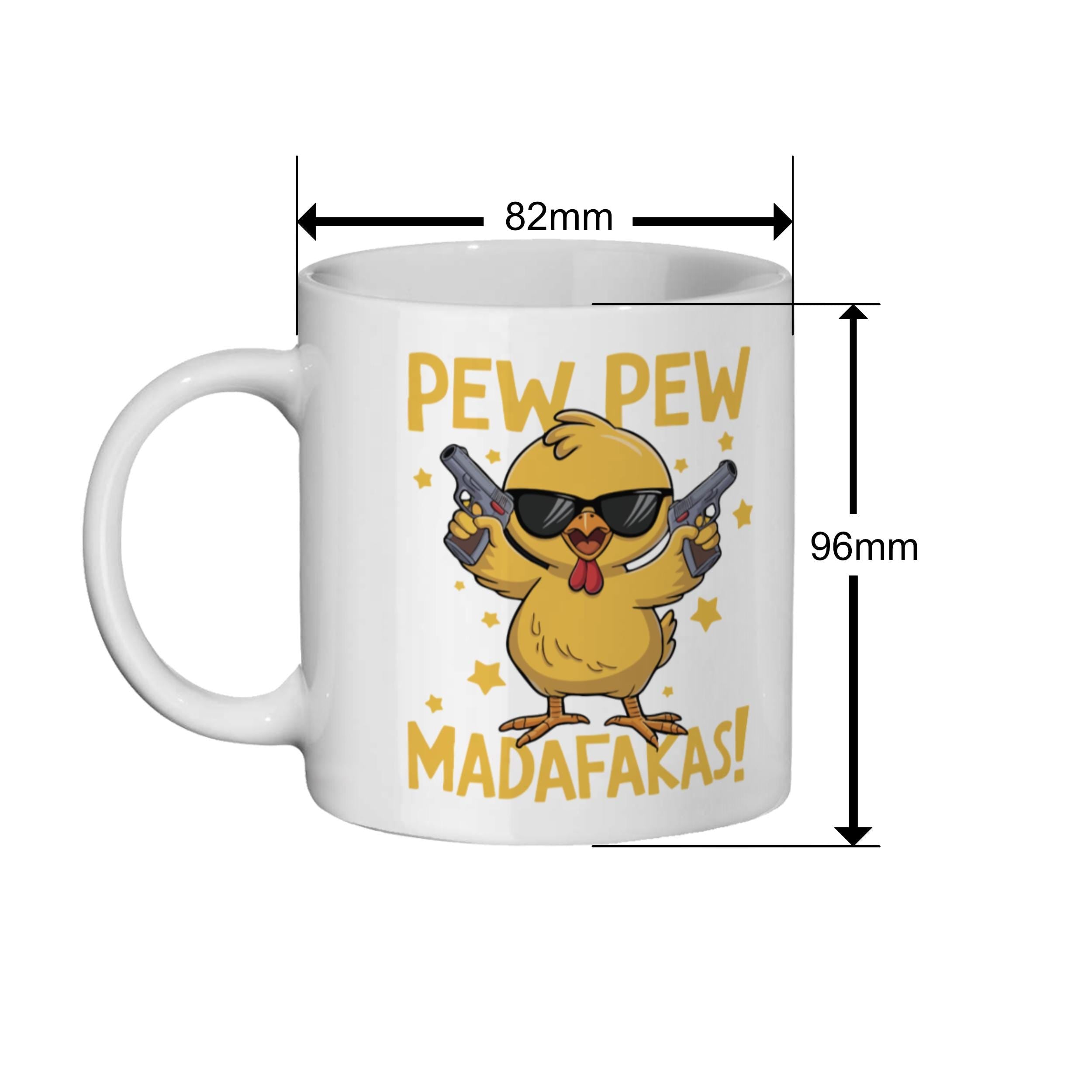 Funny Chick Mug with Sunglasses | Pew Pew Madafakas Mug | Cute Chicken with Guns Coffee Cup | Cool Sarcastic Gift for Him or Her