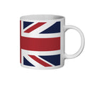 White mug with a Union Jack design on a white background