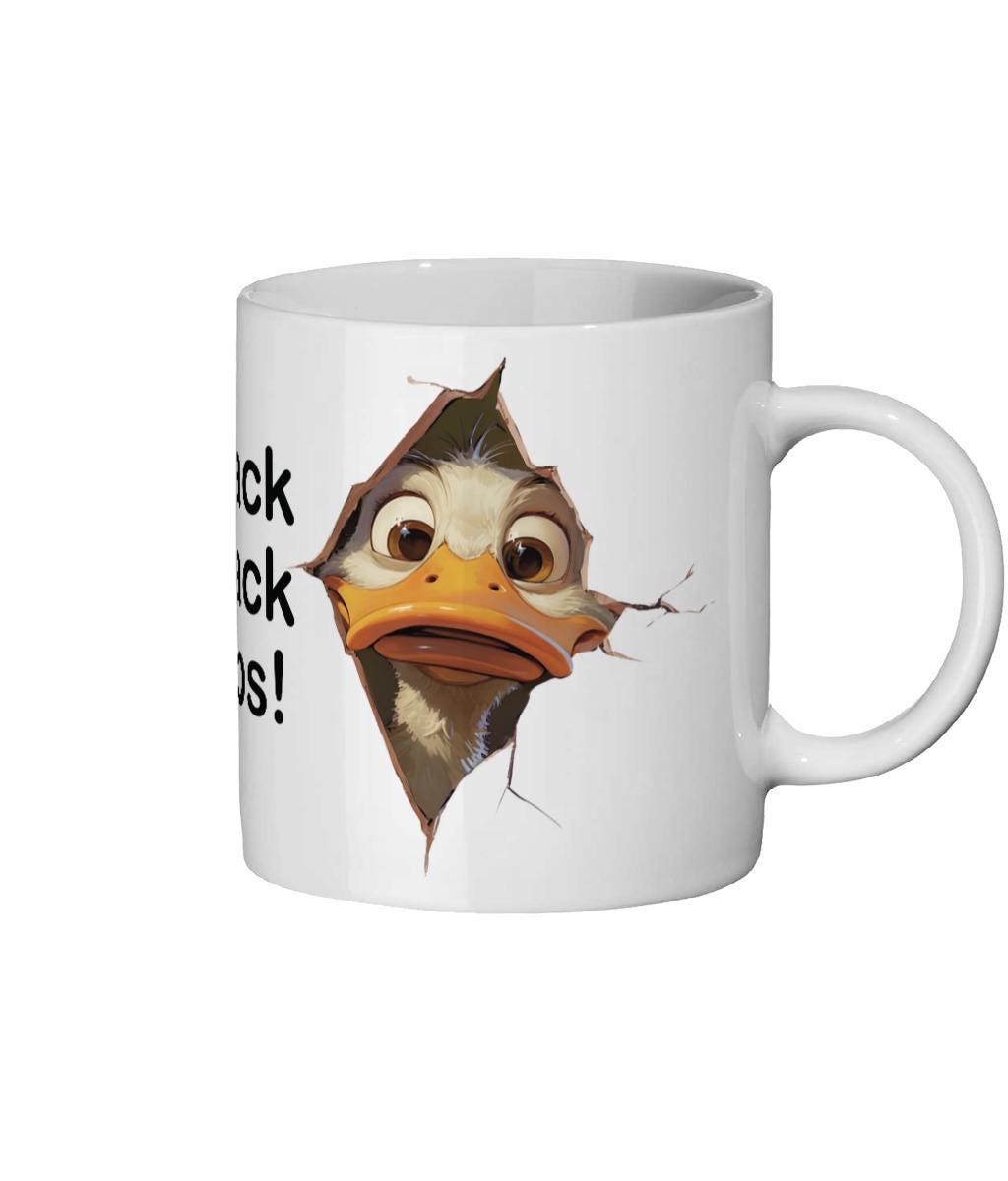 Funny Duck Mug – “Quack Quack Oops!” – 11oz White Ceramic Coffee Cup – Cute Animal Gift for Duck Lovers, Friends or Coworkers