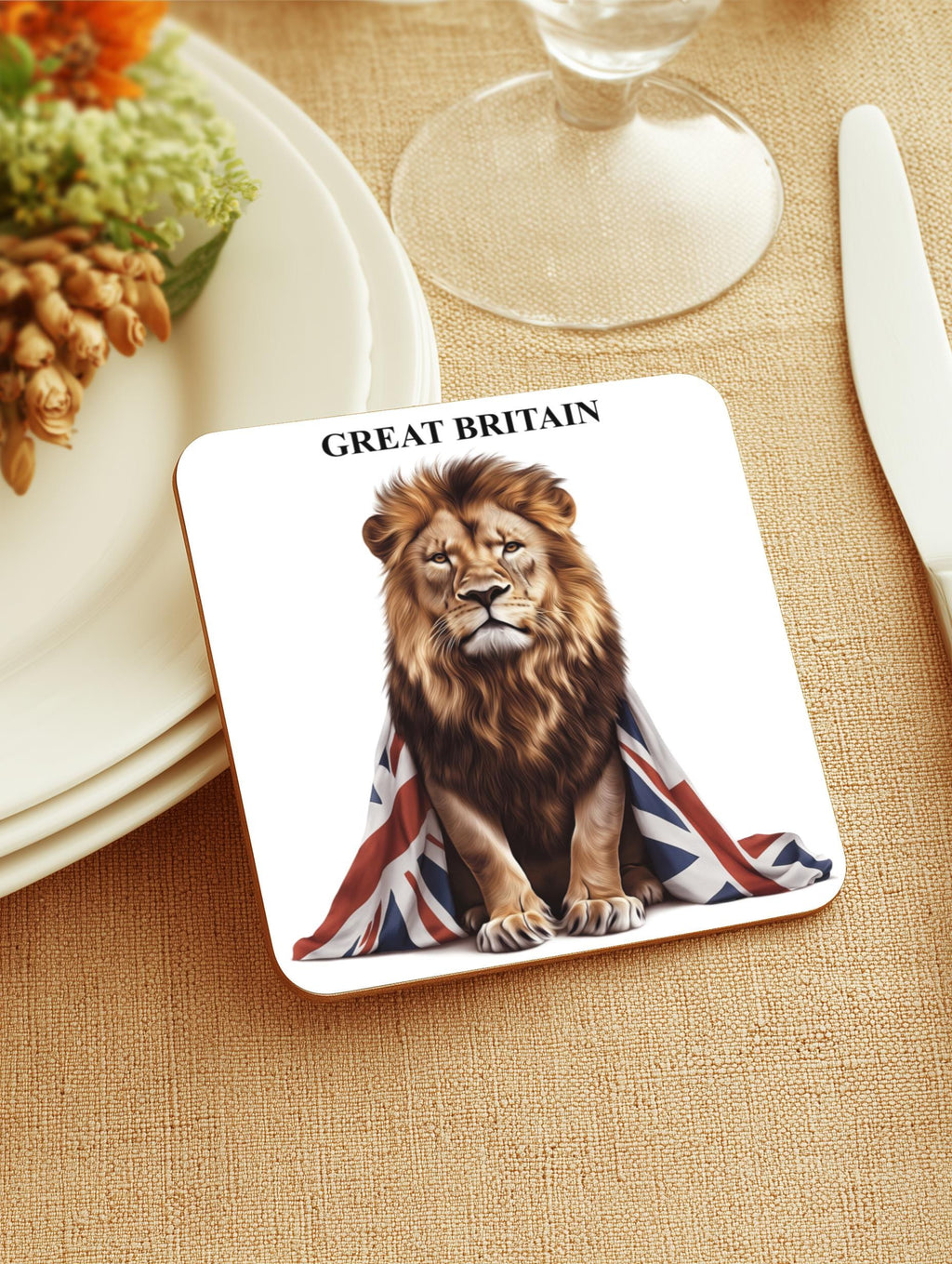 Union Jack Lion Coasters - British Pride Drink Mats (Set of 4)