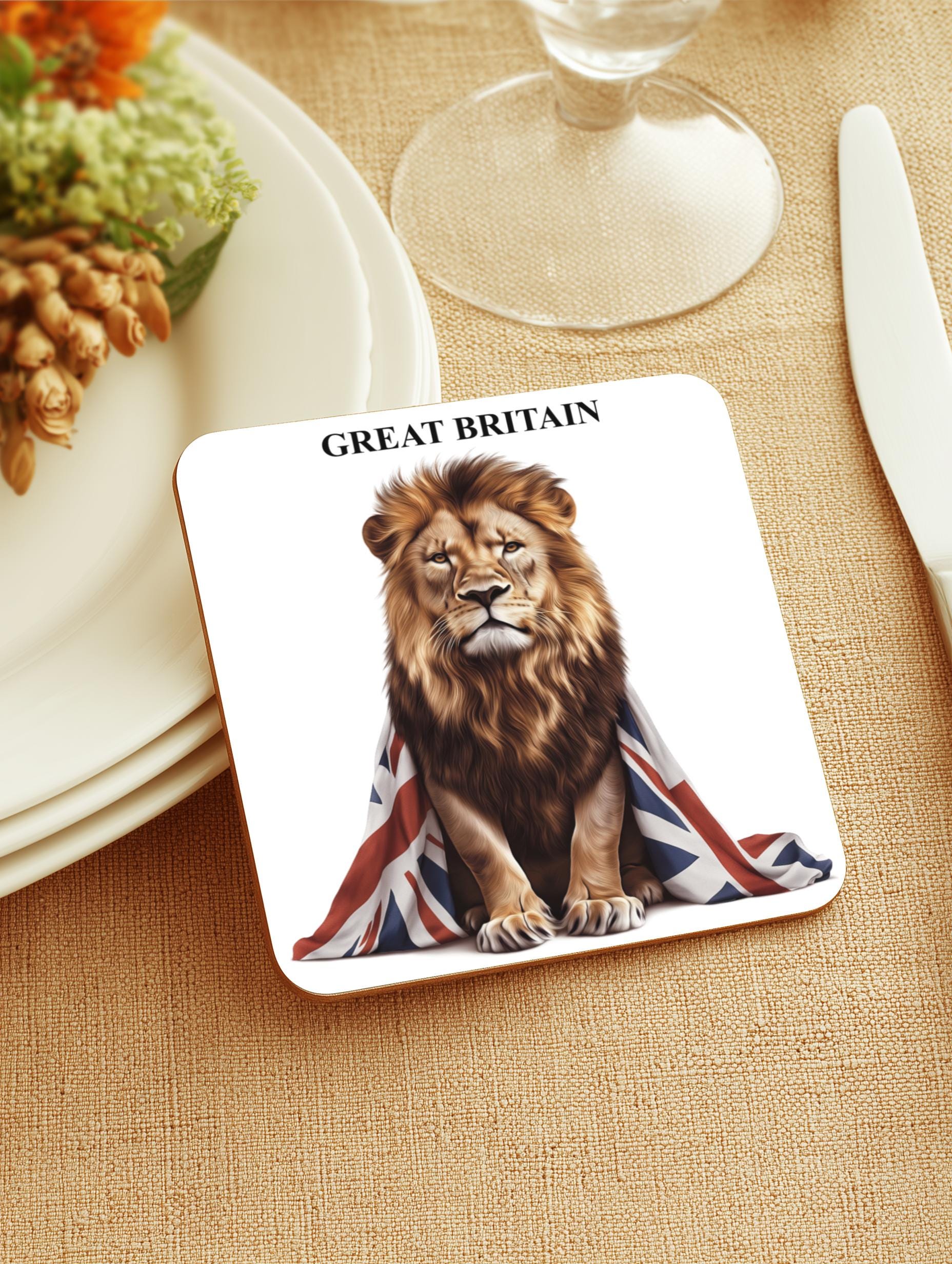 Union Jack Lion Coasters - British Pride Drink Mats (Set of 4)