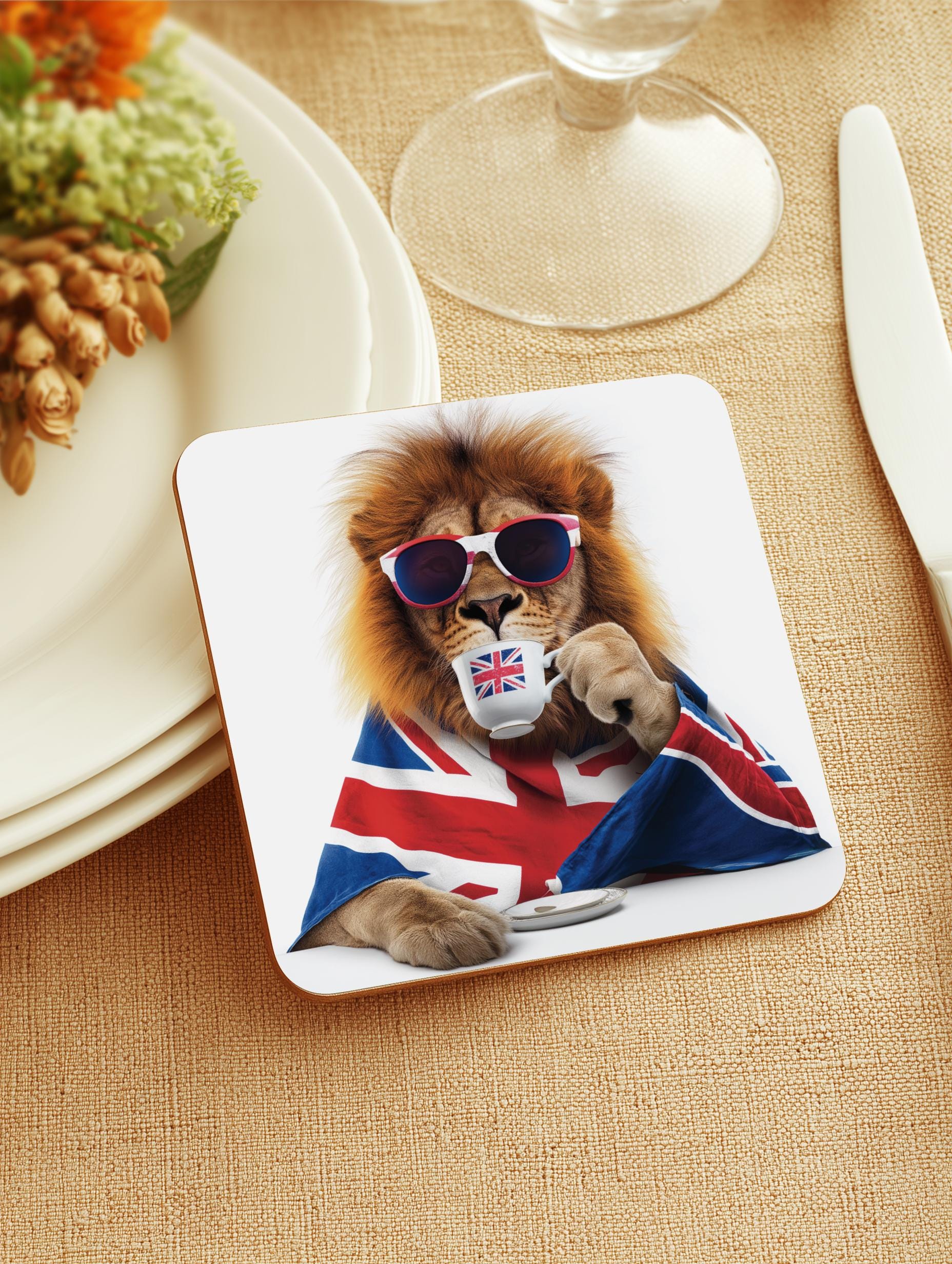 British Lion Coaster: Union Jack Flag, Quirky UK Home Decor (Single coaster)