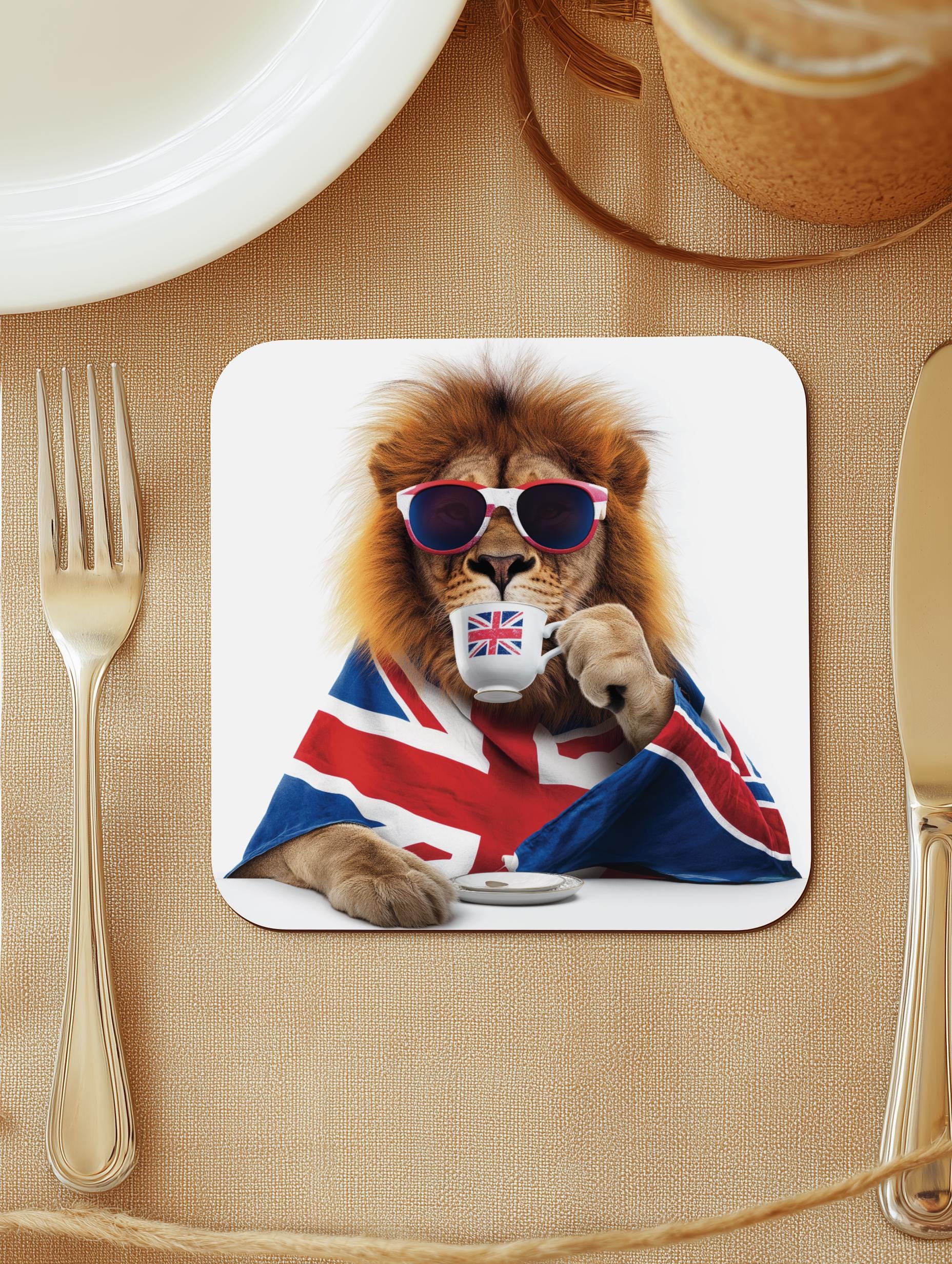 British Lion Coasters - Union Jack Flag - UK Home Decor (Set of 4)