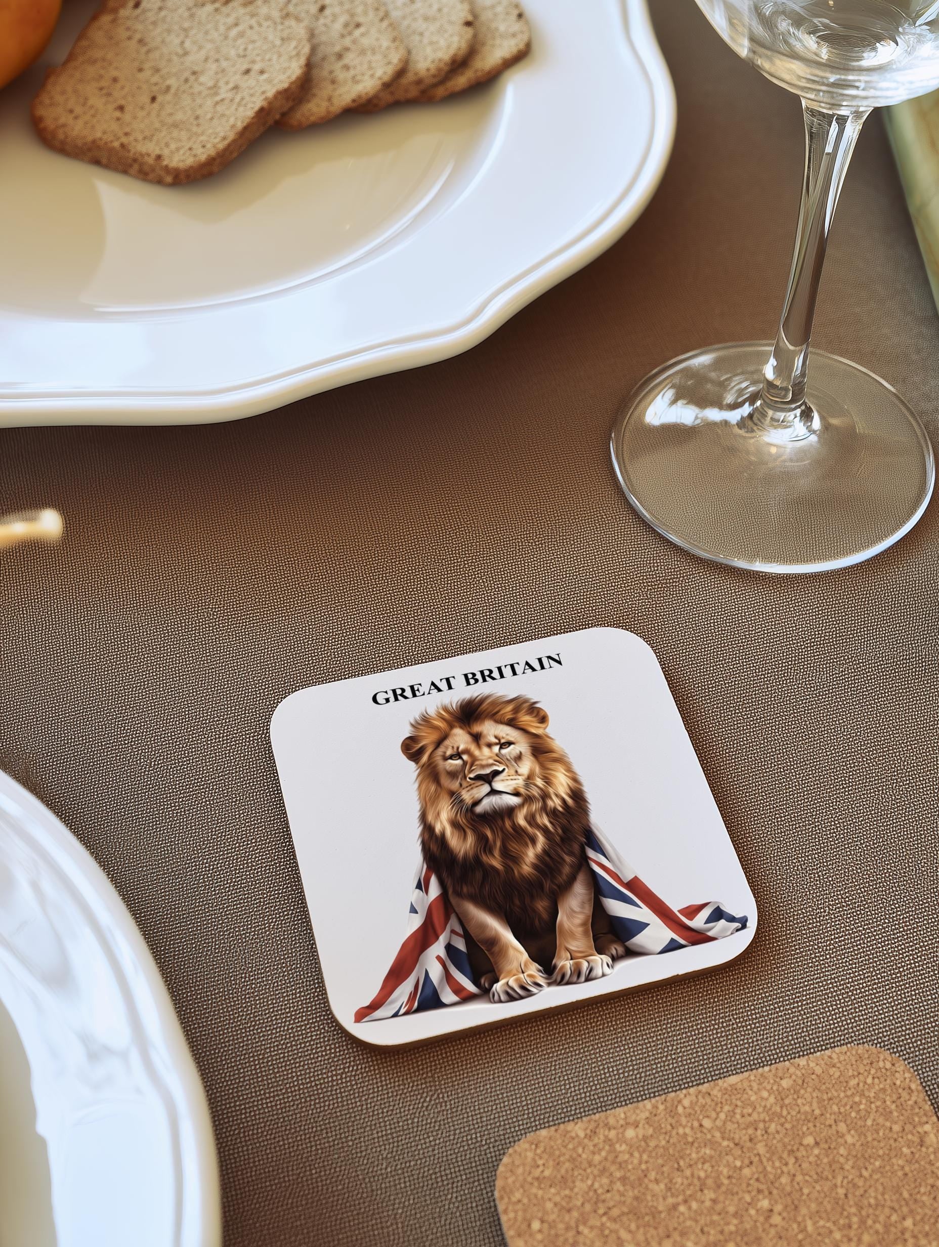 Union Jack Lion Coaster: British Pride Drink Mat, UK Home Decor (Single coaster)