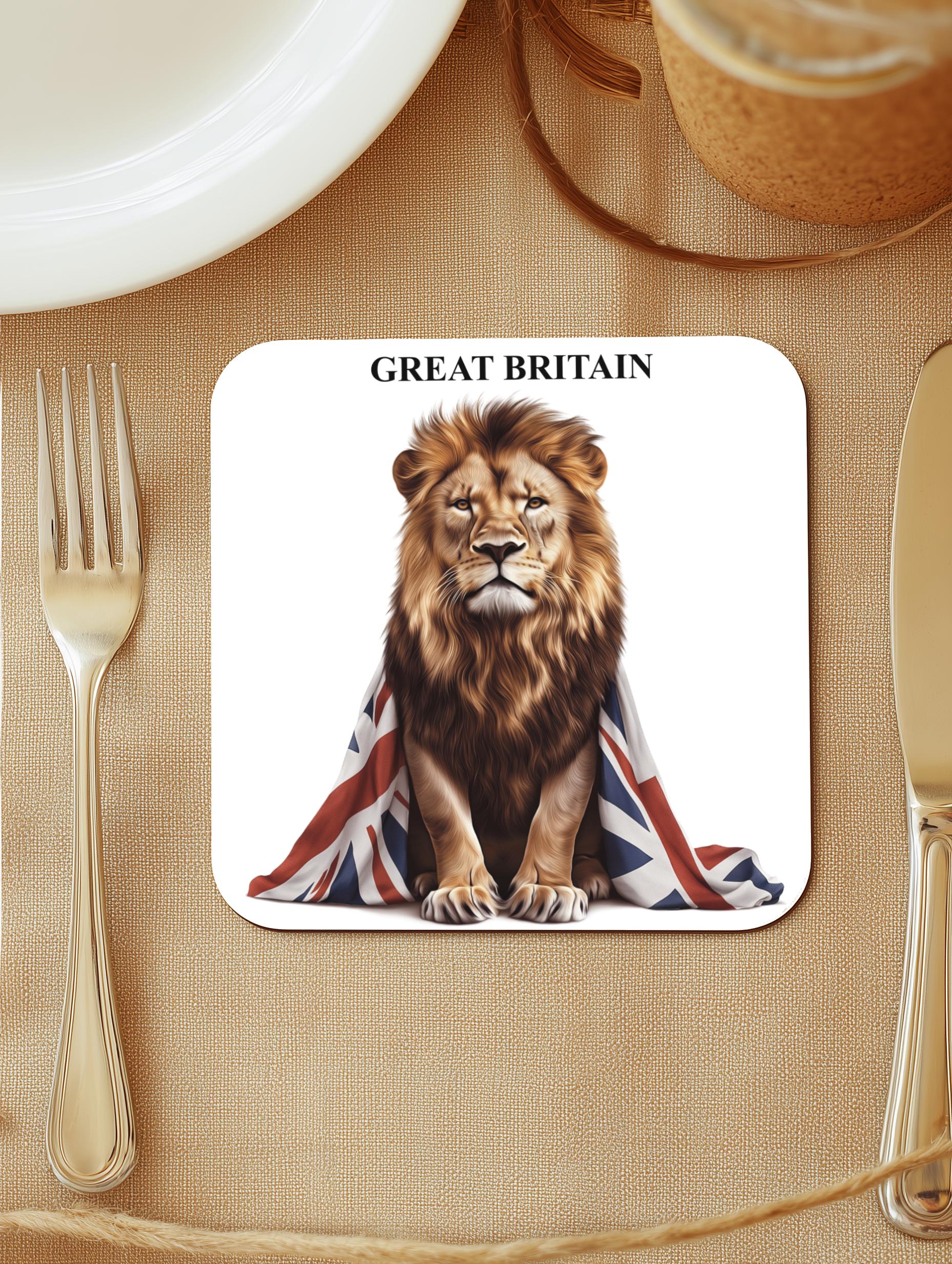 Union Jack Lion Coasters - British Pride Drink Mats (Set of 4)