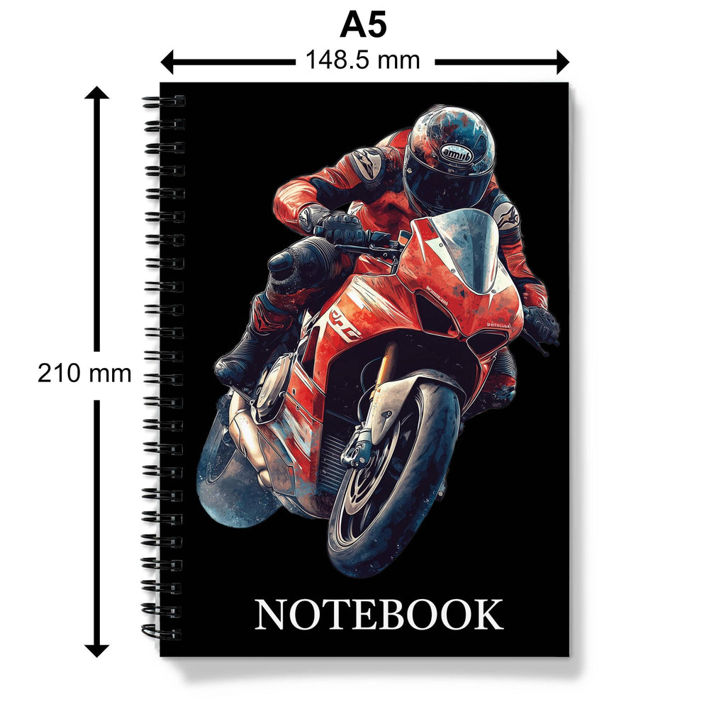 Red Motorbike A5 Spiral Notebook: Lined or Graph Paper