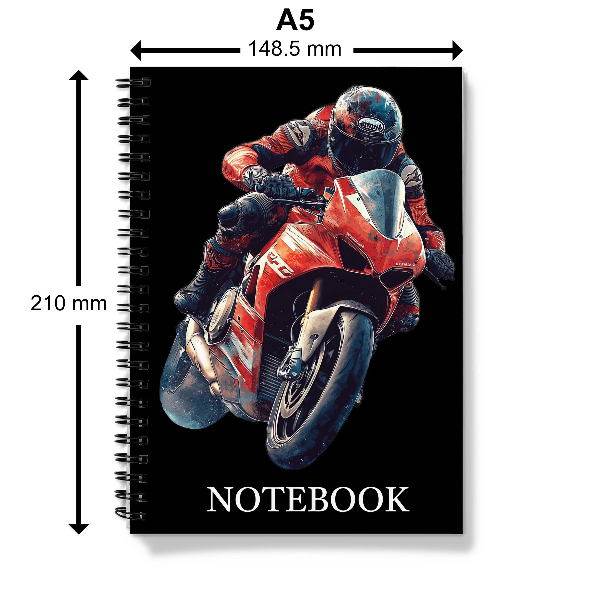 Red Motorbike A5 Spiral Notebook: Lined or Graph Paper
