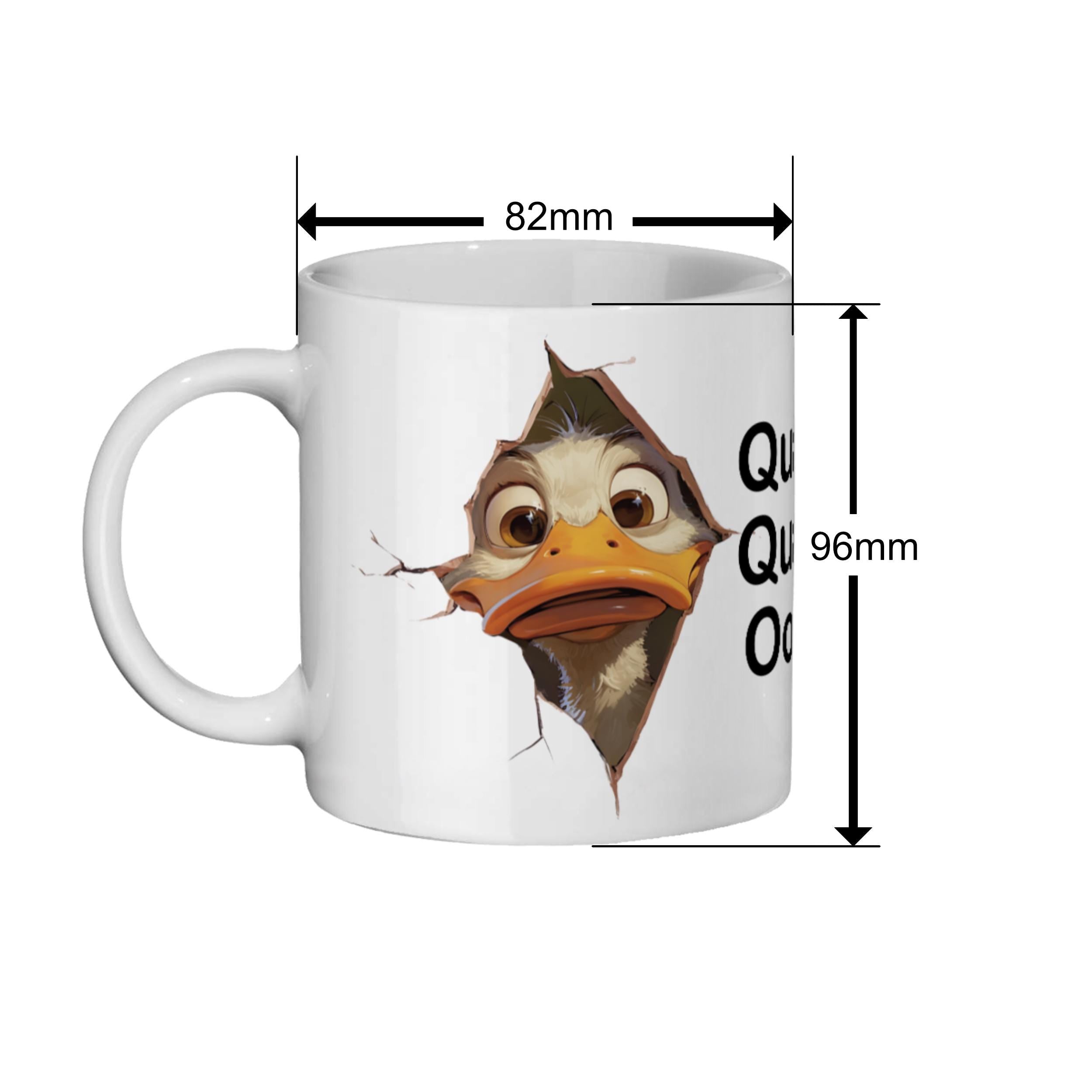 Funny Duck Mug – “Quack Quack Oops!” – 11oz White Ceramic Coffee Cup – Cute Animal Gift for Duck Lovers, Friends or Coworkers
