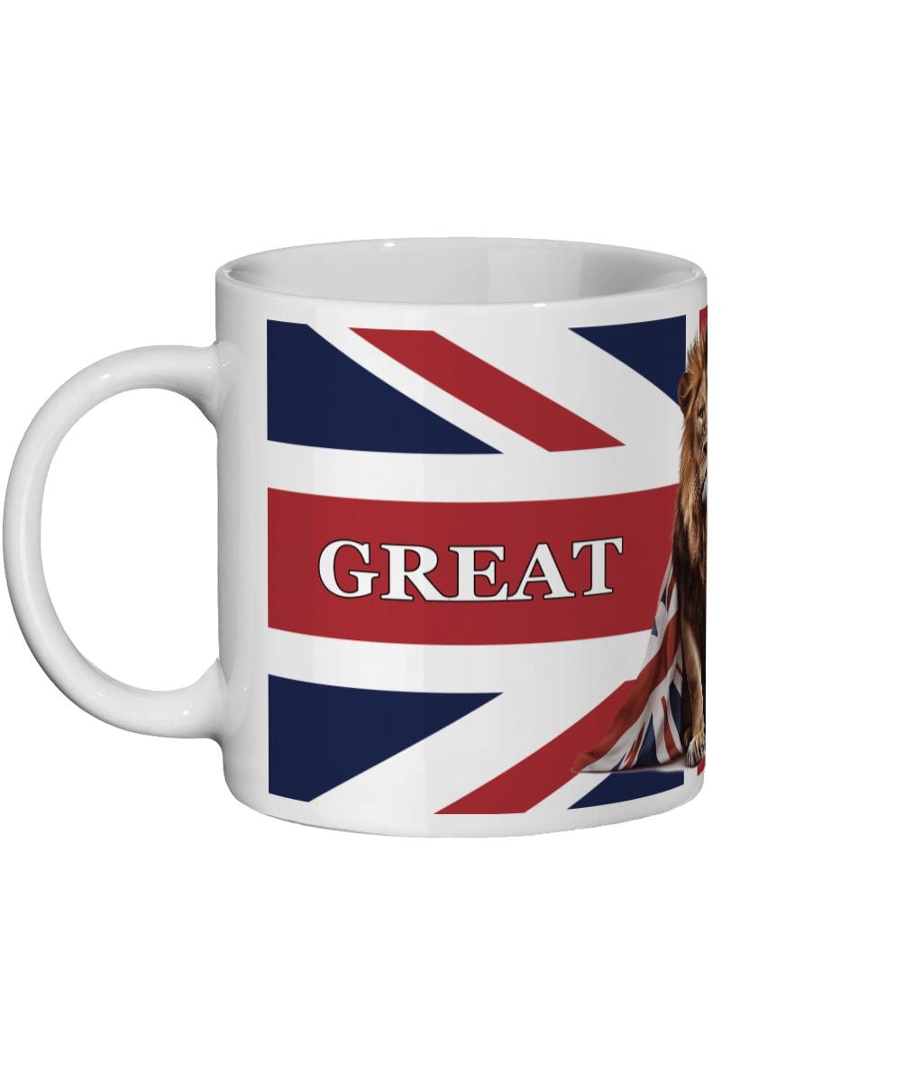 Lion Union Jack Mug: British Pride Coffee Cup, England Souvenir