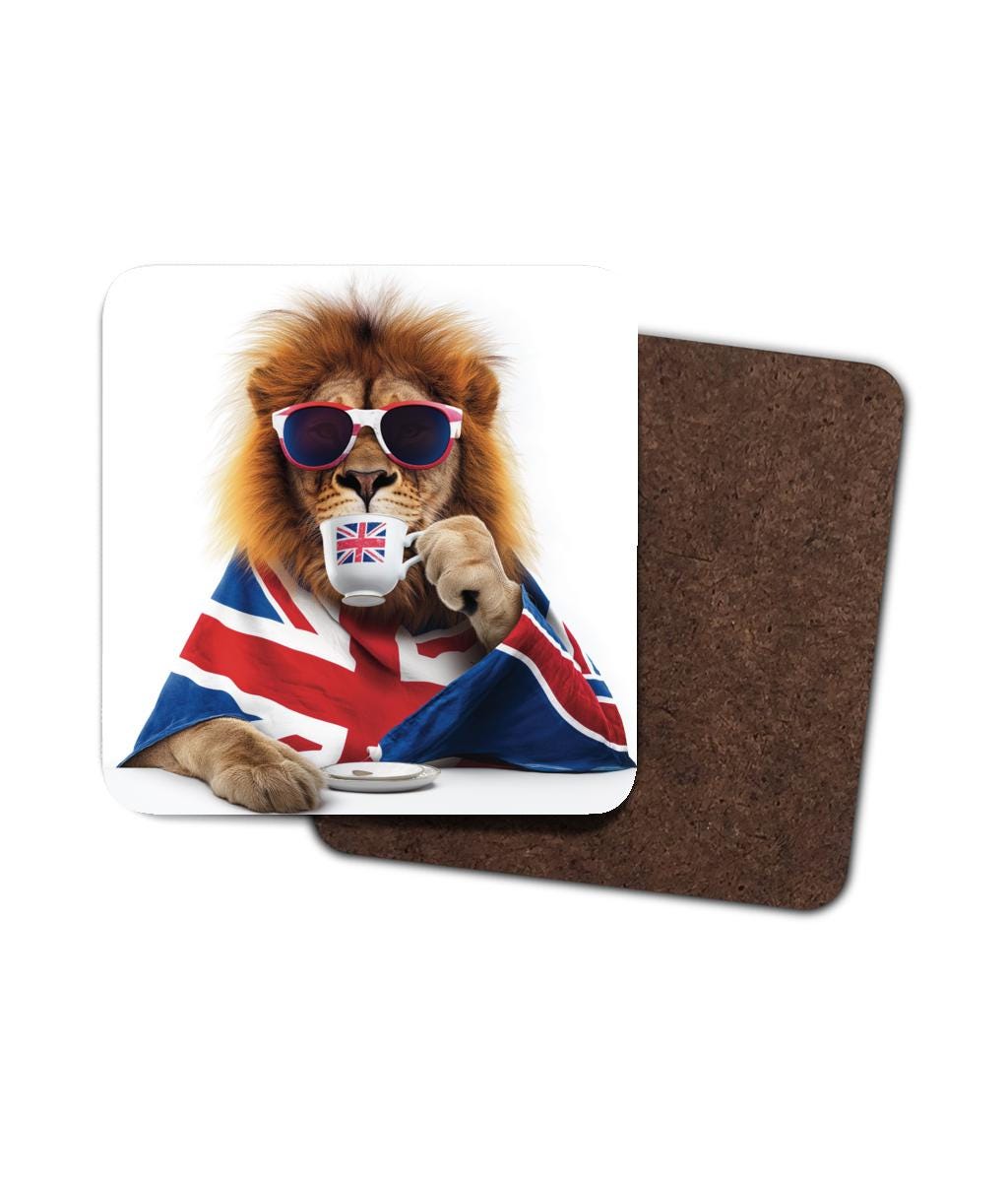 British Lion Coaster: Union Jack Flag, Quirky UK Home Decor (Single coaster)