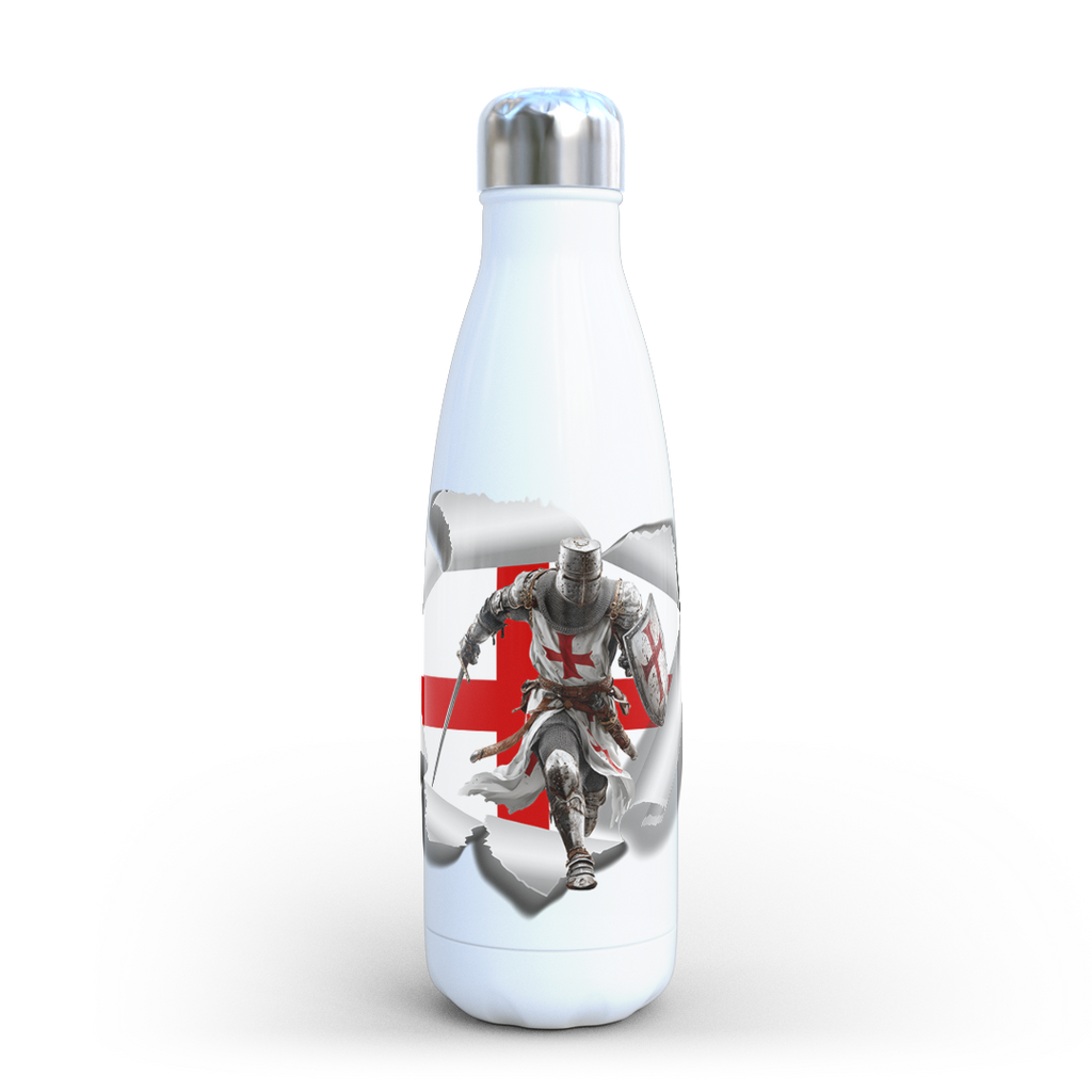 White water bottle with a graphic design on a white background