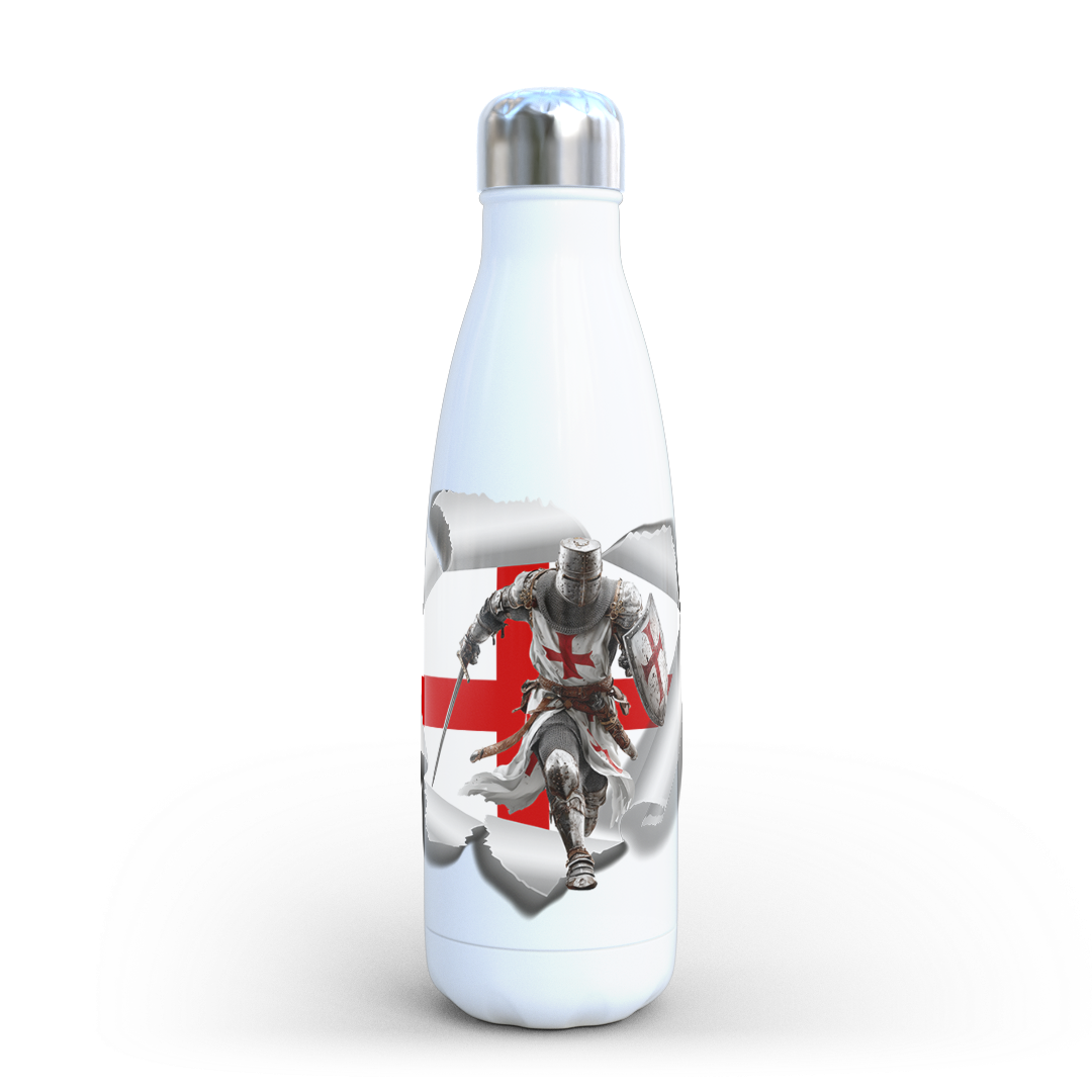 White water bottle with a graphic design on a white background