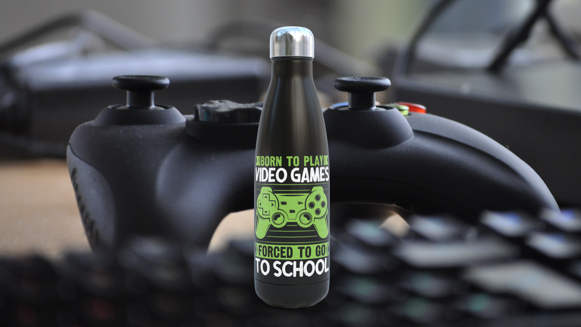 Classic 50cl Thermos Black Bottle - Born To Play Video Games
