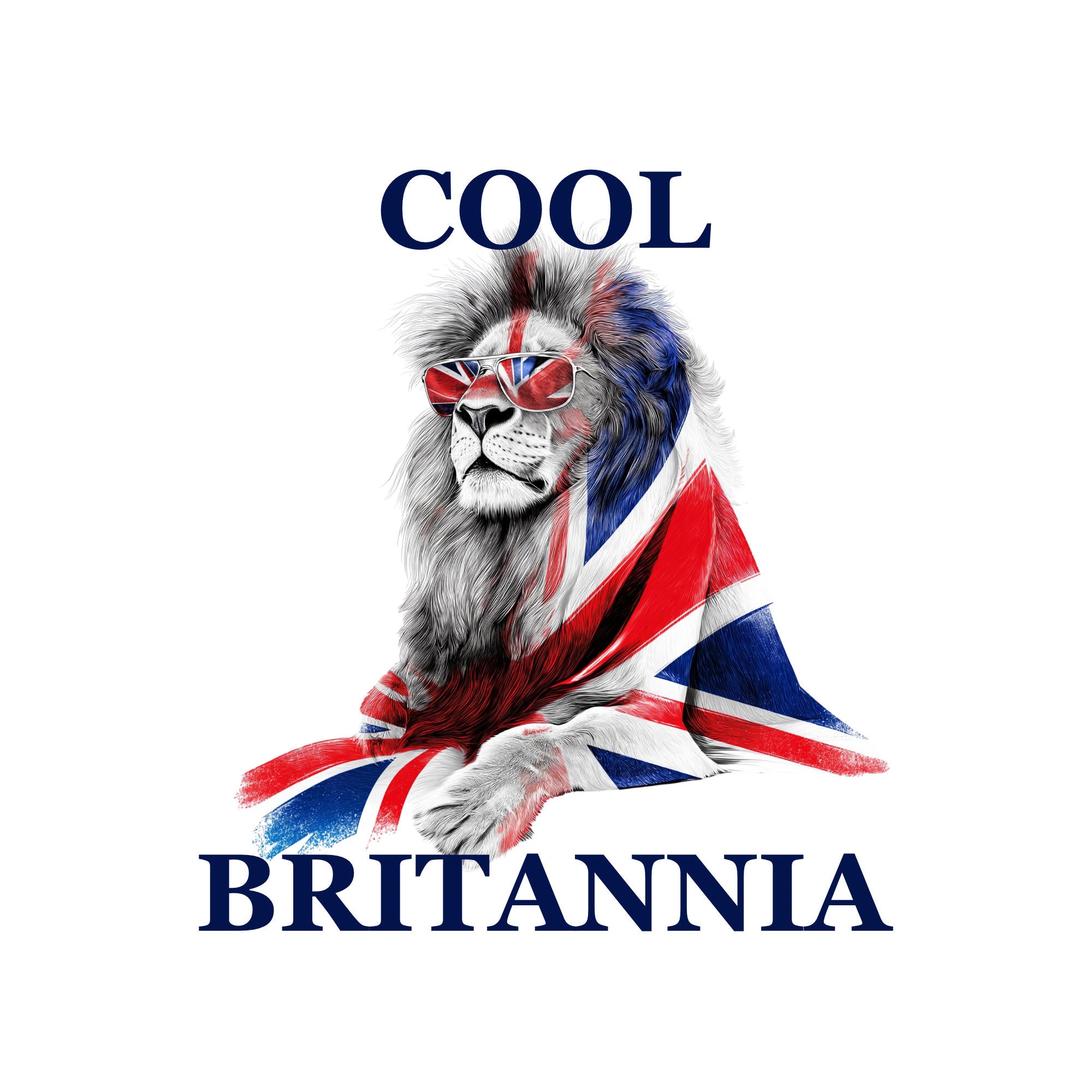 Cool Britannia T-Shirt | Regal Lion Union Jack Sunglasses Tee | British Heritage Gift, British Humour Tee