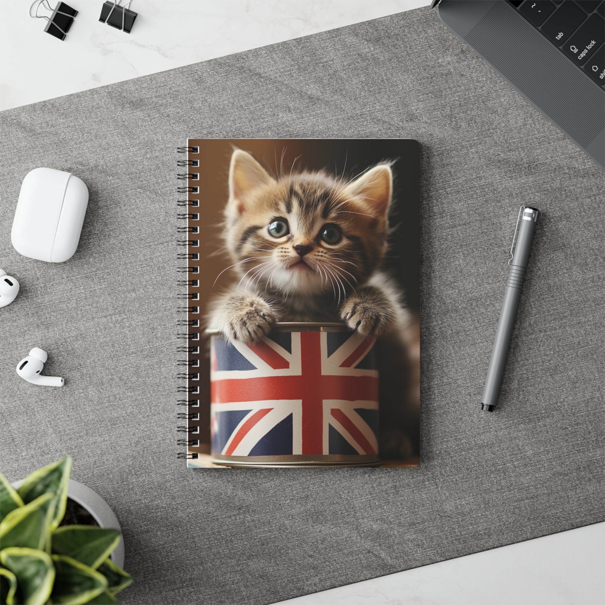 Cute Tabby Kitten in Tin - A5 Spiral Notebook