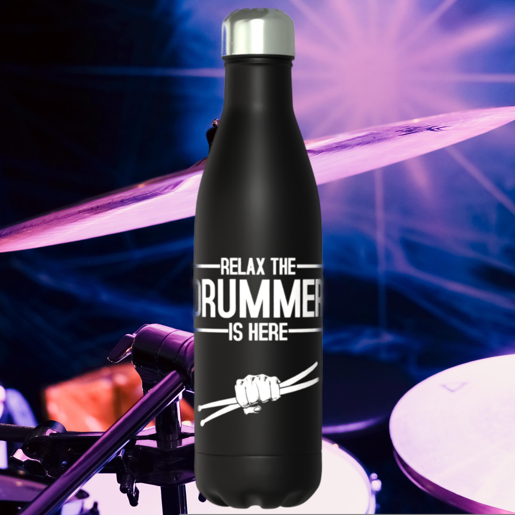 Drummer Gift: Black Metal Thermos Water Bottle (500ml)