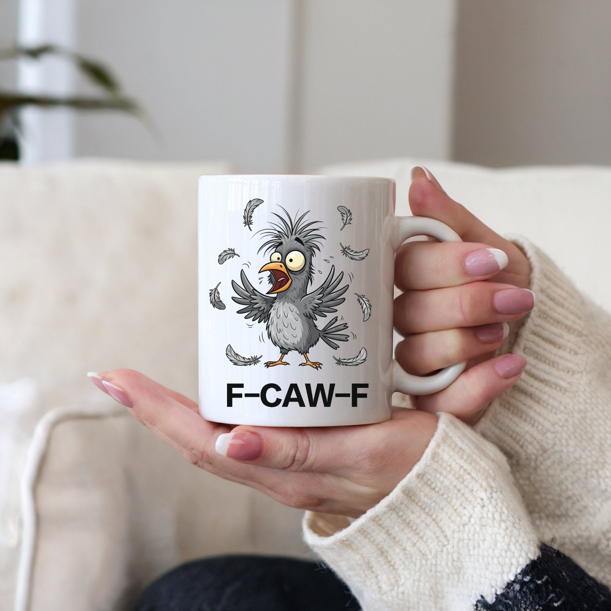 F-CAW-F Funny Crow Ceramic Mug 11oz - Premium Quality Coffee Cup