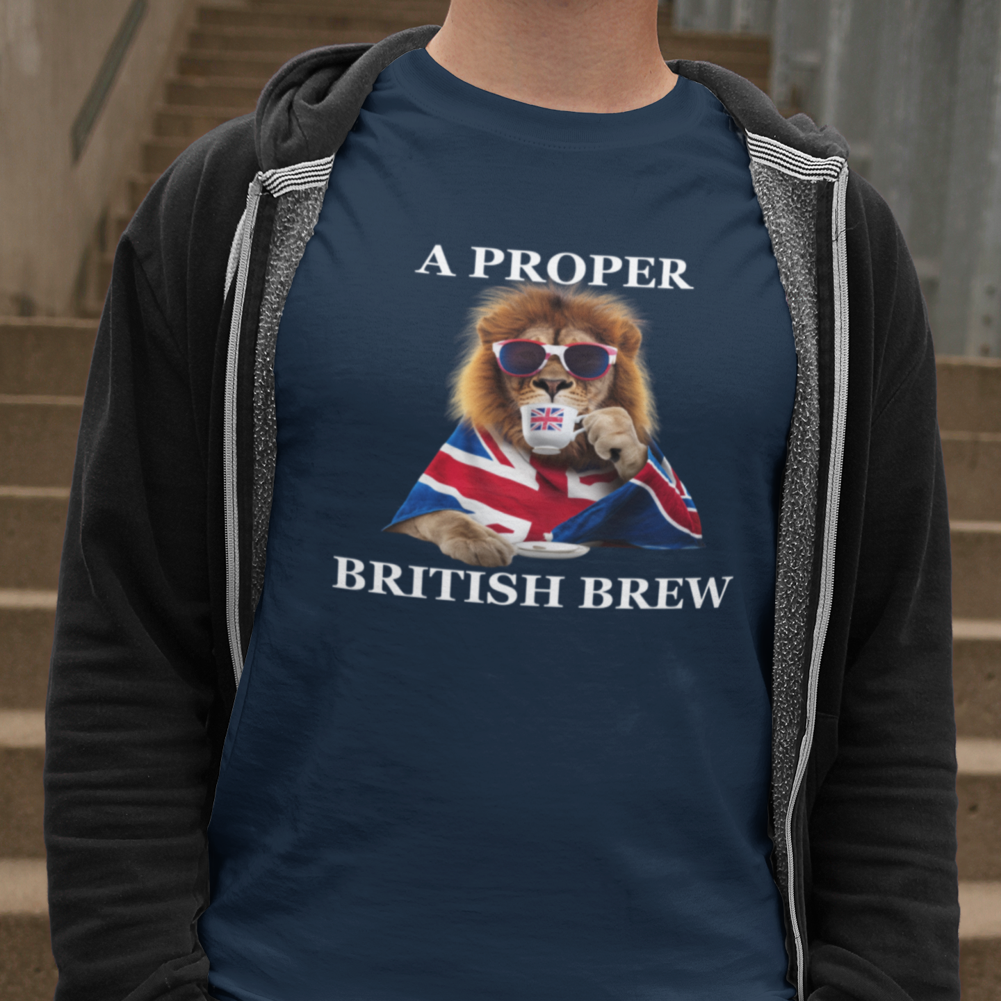 Funny British Lion T-Shirt: Union Jack Tea Lover Tee