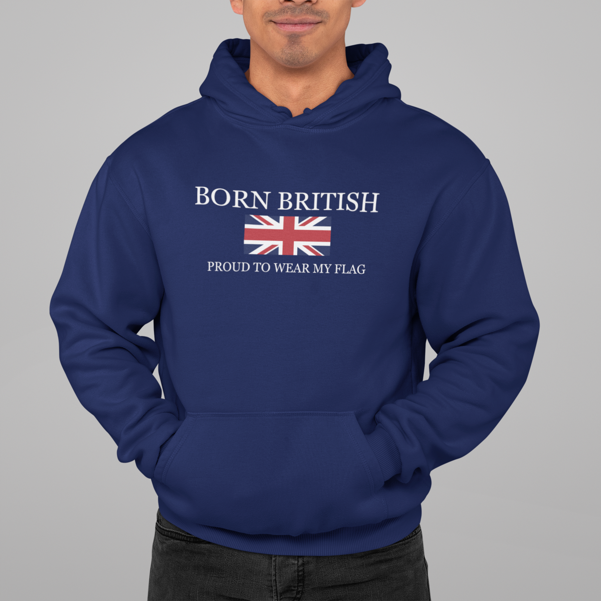 Union Jack Hoodie: Born British Pride Pullover - Unisex Cotton Blend