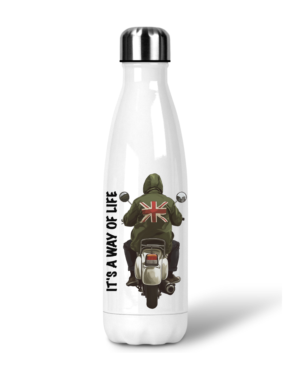 Mod Scooter Water Bottle: 500ml Insulated Stainless Steel, Retro Design