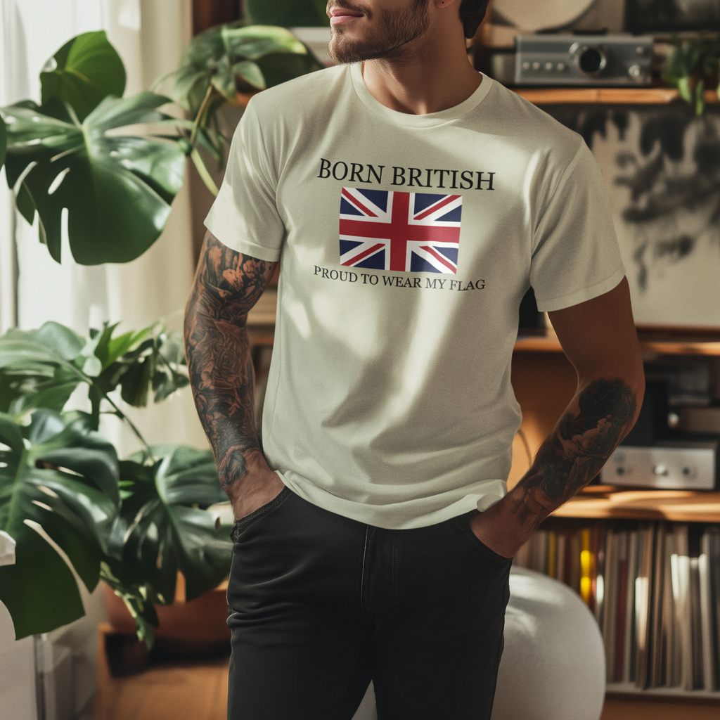 Born British T-Shirt: Union Jack Flag, UK Pride, Heritage GiftK