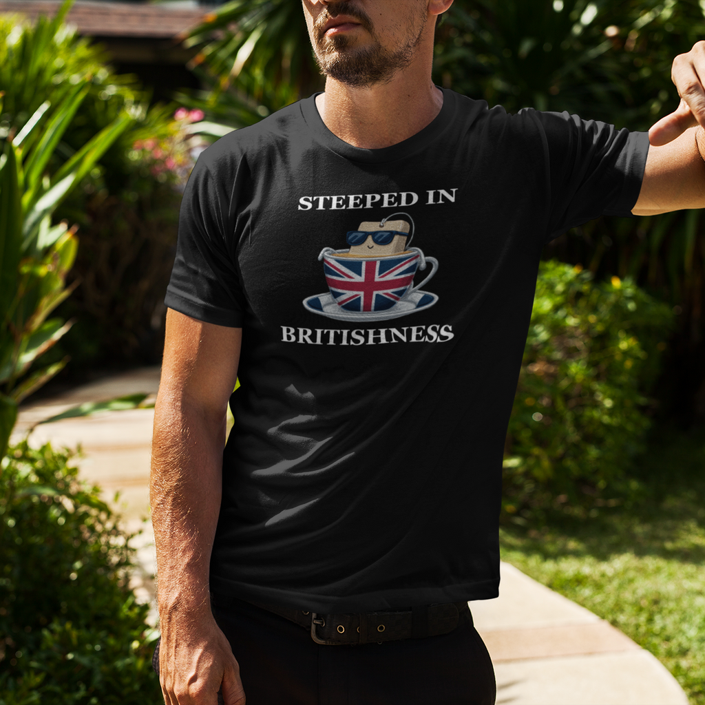 Funny 'Steeped in Britishness' T-Shirt: Union Jack Tea Lover Top