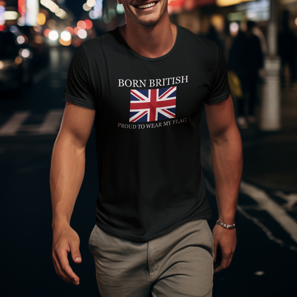 Born British T-Shirt: Union Jack Flag, UK Pride, Heritage GiftK
