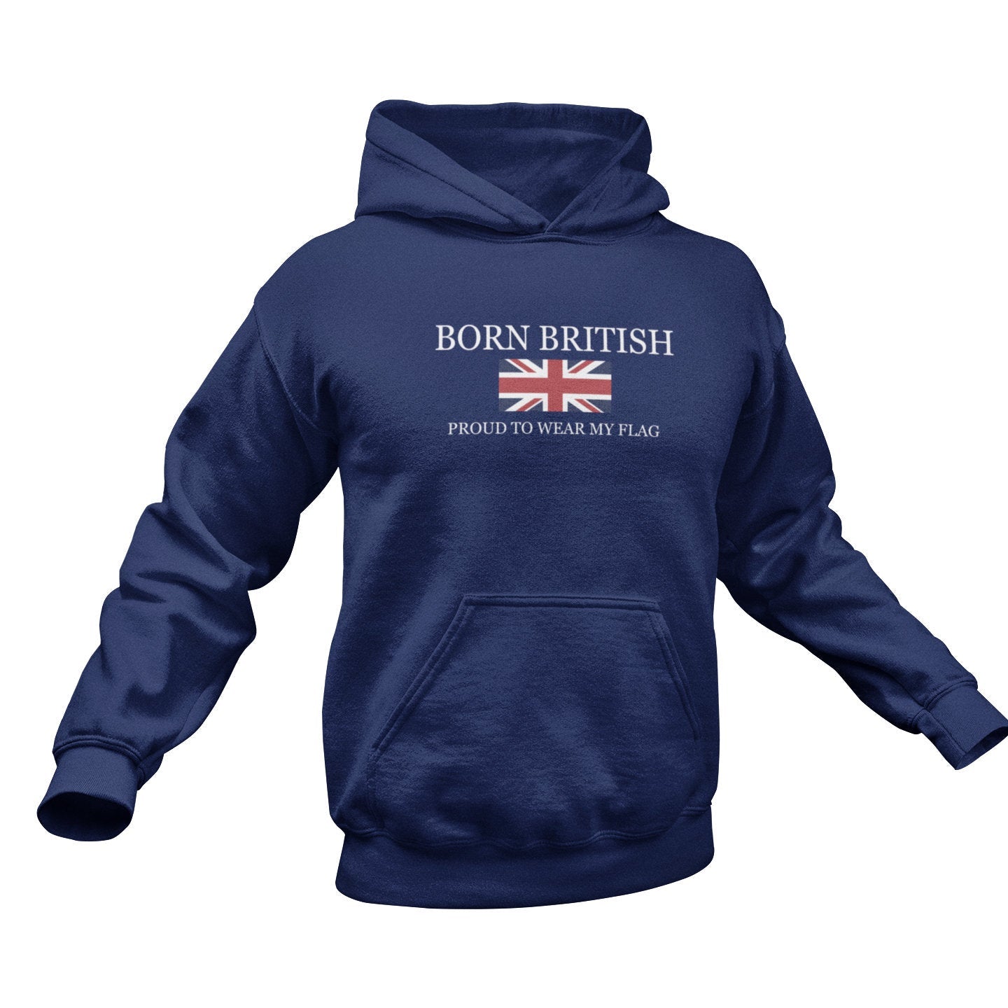Union Jack Hoodie: Born British Pride Pullover - Unisex Cotton Blend