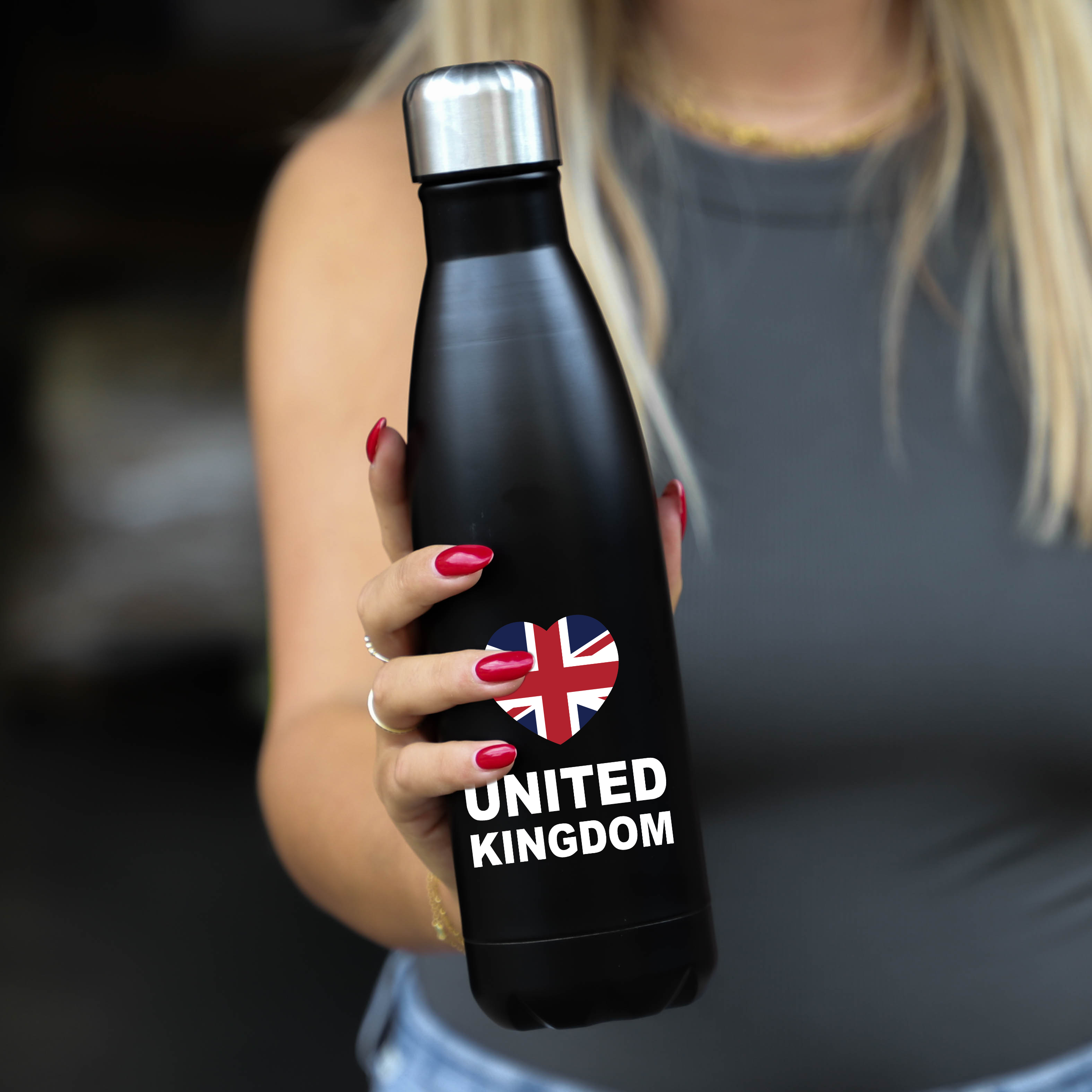 Union Jack Heart Water Bottle: British Travel Gift