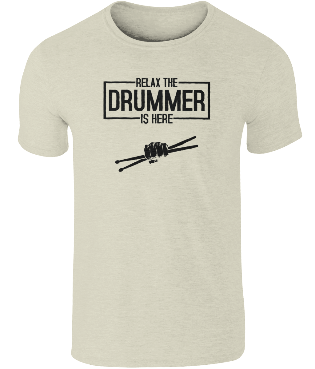 Drummer T-Shirt - Relax Drummer Here Sticks - Gildan SoftStyle Ringspun Cotton Tee