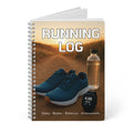 Running log book with blue running shoes, water bottle, and smartwatch on cover