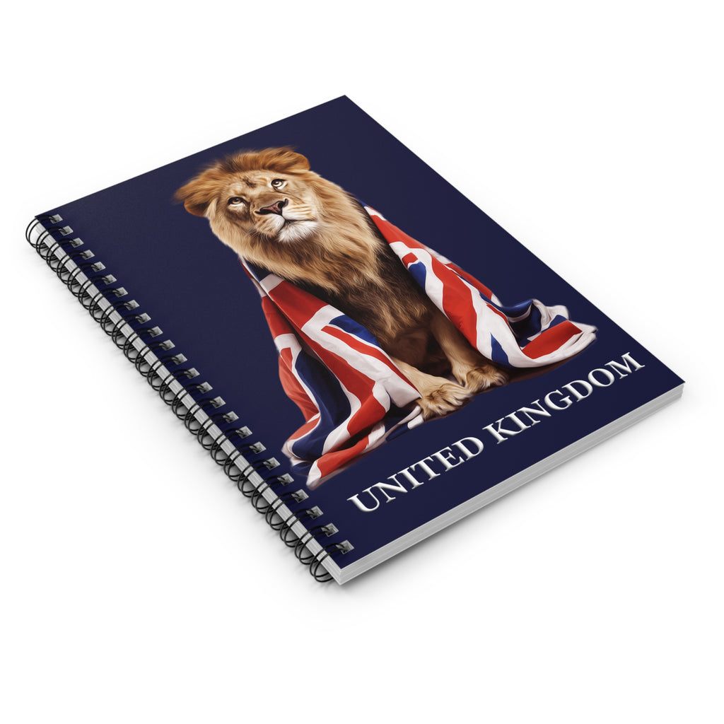 Notebook with a lion design and 'United Kingdom' text on a white background