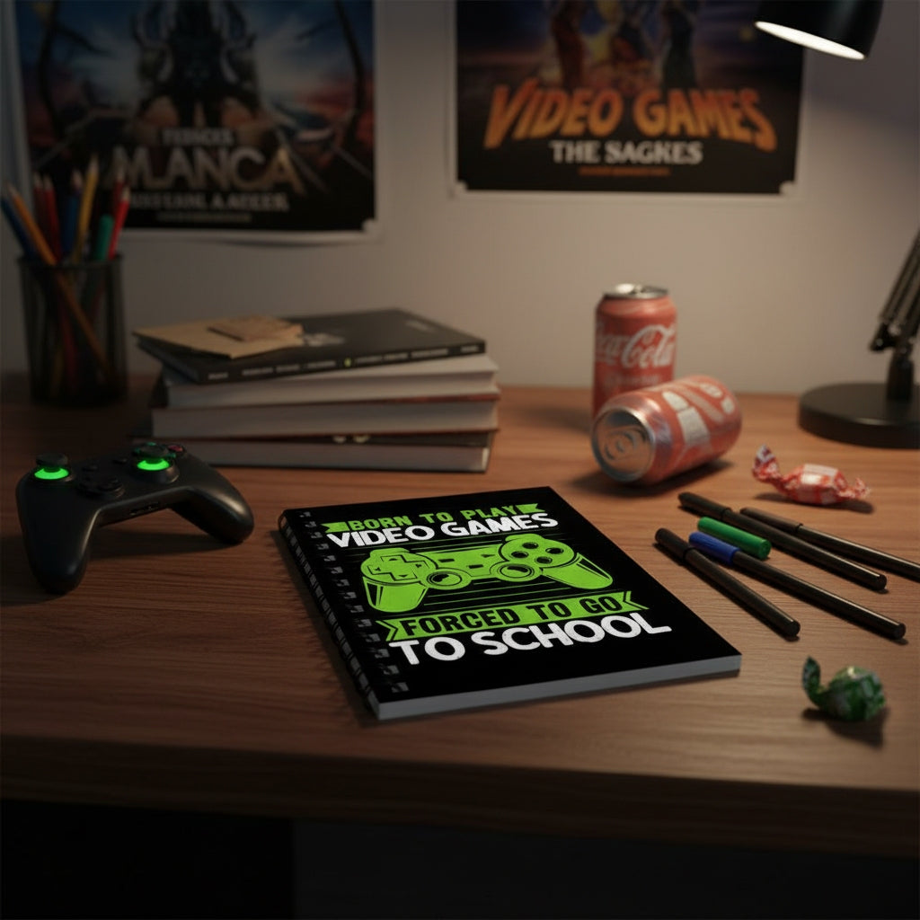 Born to play video games spiral A5 notebook