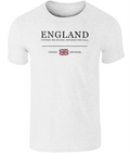 White t-shirt with 'ENGLAND' text and British flag on a white background