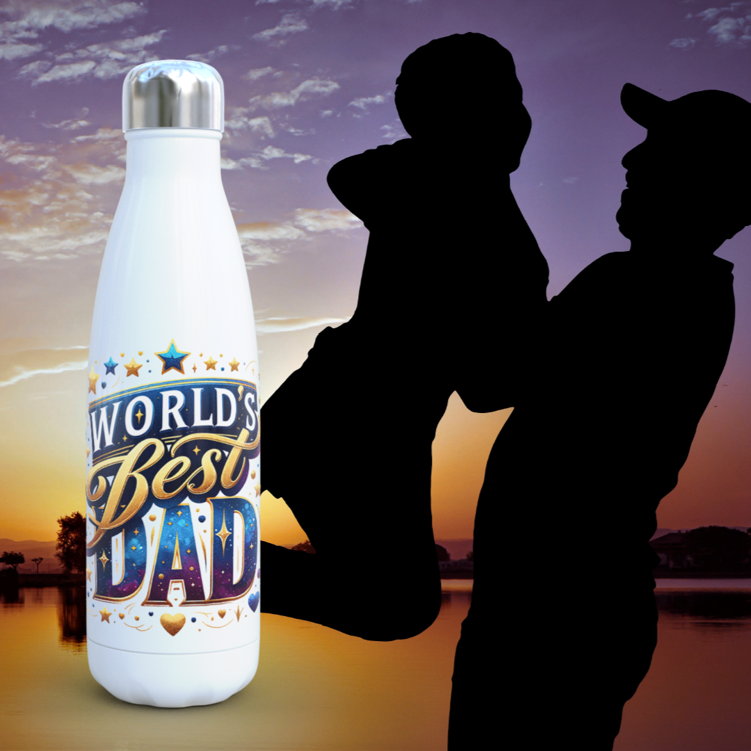 World's Best Dad 500ml Thermos Water Bottle – Stainless Steel Water Bottle – Father's Day Gift – Unique Gift for Him