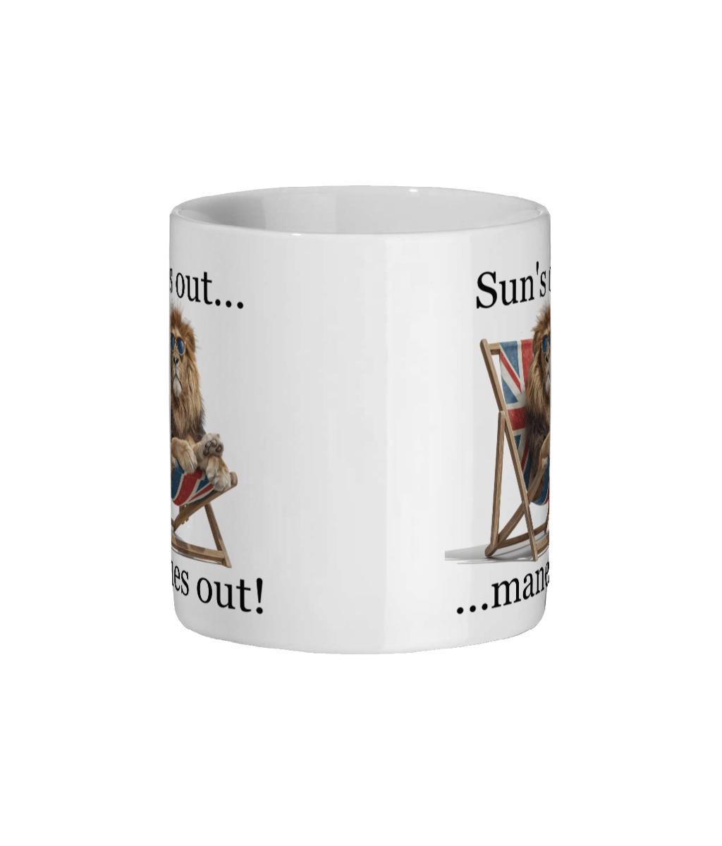 Funny British Lion Coffee Mug: Union Jack, 11oz Ceramic