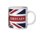White mug with Union Jack design and 'BRITAIN' text on a white background