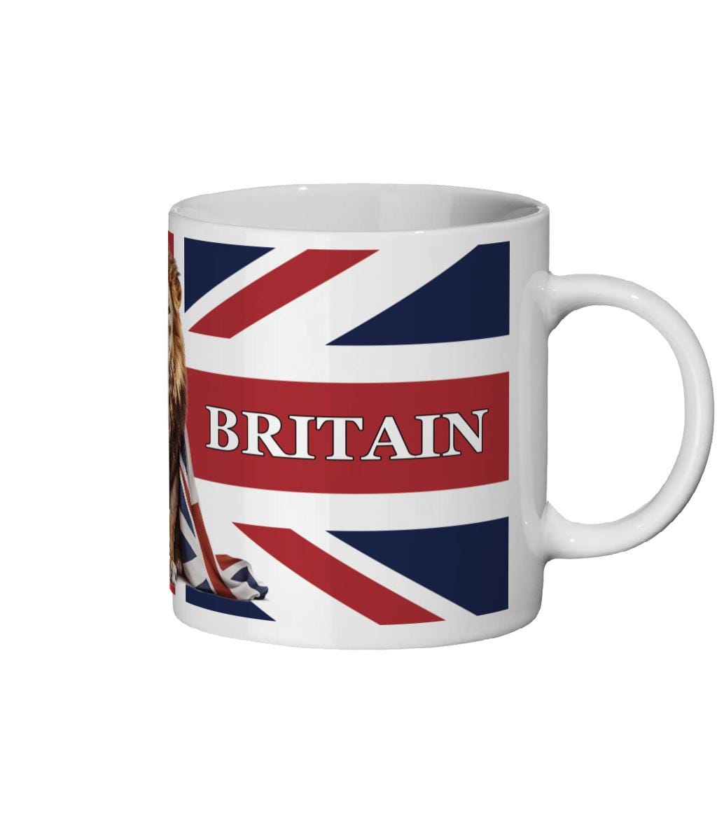 Lion Union Jack Mug: British Pride Coffee Cup, England Souvenir
