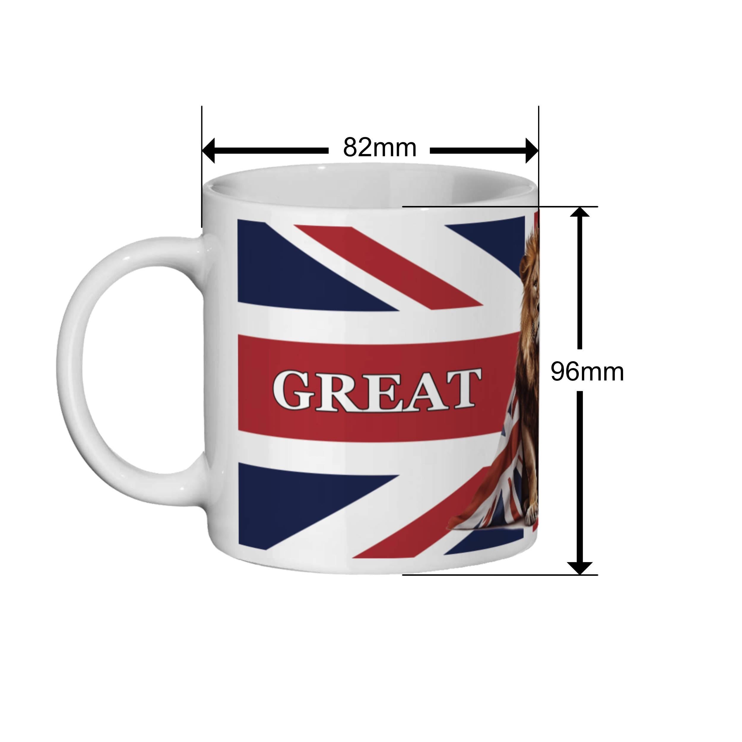 Lion Union Jack Mug: British Pride Coffee Cup, England Souvenir