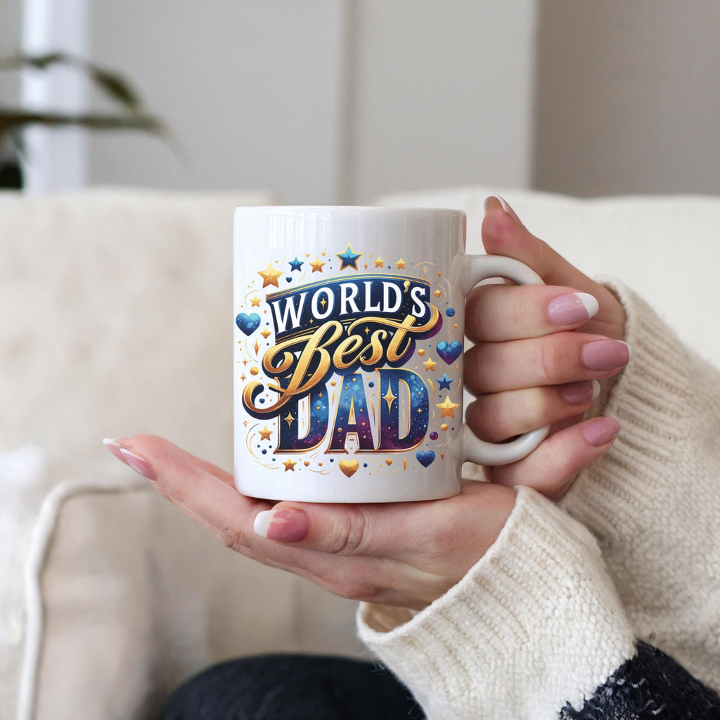 World's Best Dad Mug – White 11oz Ceramic Coffee Cup with Colourful Print – Father’s Day Gift from Kids – Dad Birthday Gift