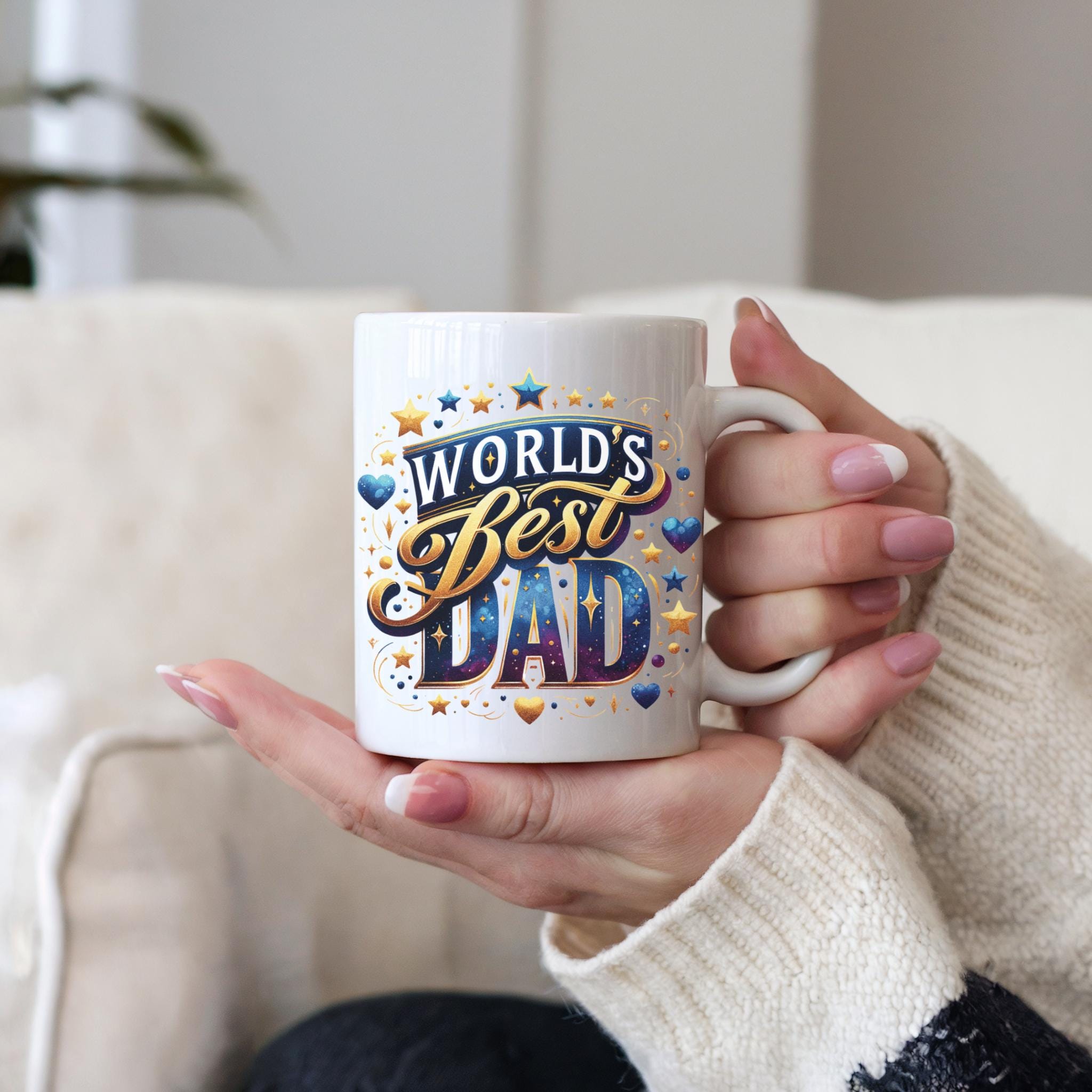 World's Best Dad Mug – White 11oz Ceramic Coffee Cup with Colourful Print – Father’s Day Gift from Kids – Dad Birthday Gift