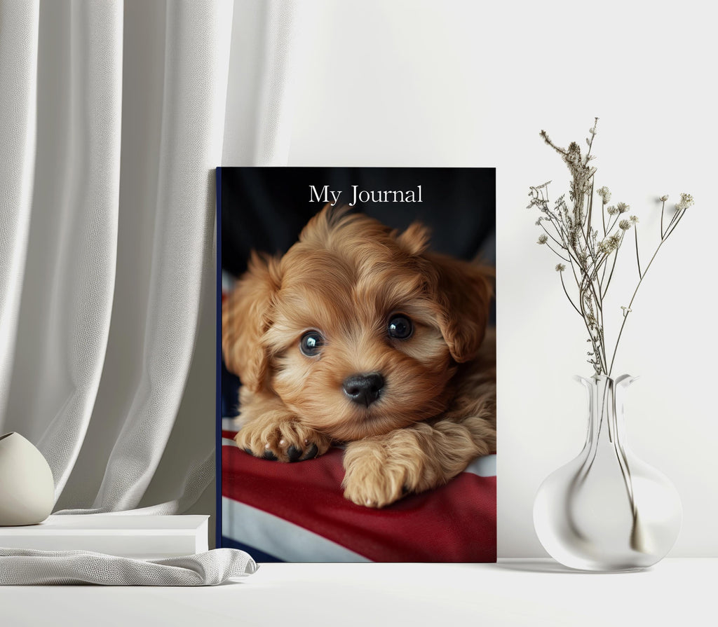 Cavapoo Puppy Hardback Journal: Union Jack Cushion, British Dog Lover Gift