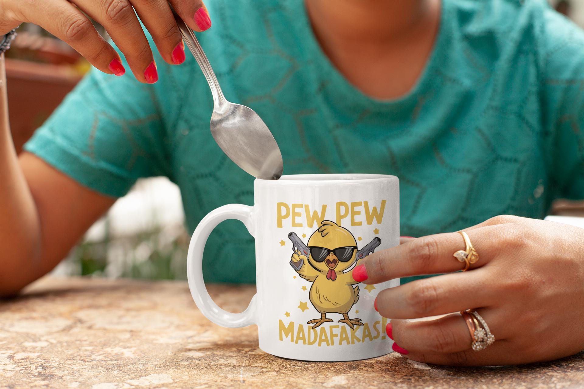 Funny Chick Mug with Sunglasses | Pew Pew Madafakas Mug | Cute Chicken with Guns Coffee Cup | Cool Sarcastic Gift for Him or Her