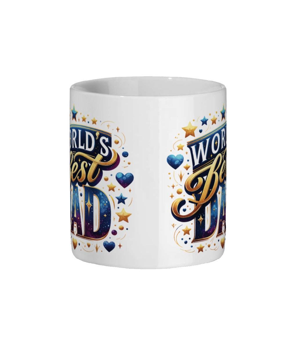 World's Best Dad Mug – White 11oz Ceramic Coffee Cup with Colourful Print – Father’s Day Gift from Kids – Dad Birthday Gift